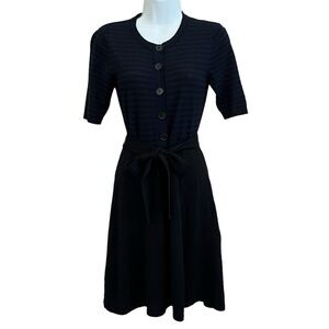 BCBG Maxazria Blue/Black Stripe Merino Wool Fit & Flare Sweater Dress Size XS